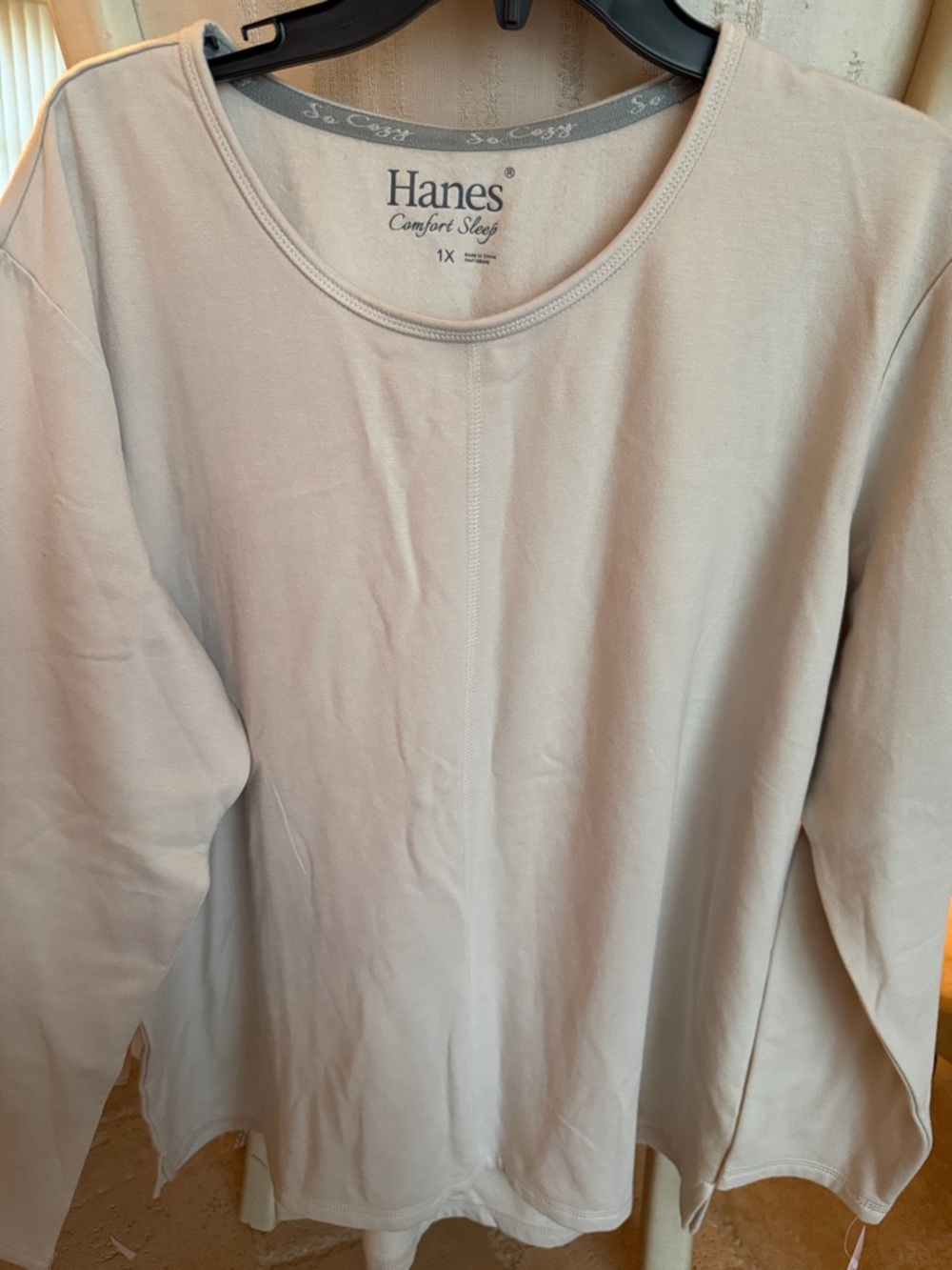 Hanes Women's Long-Sleeve Sleep Top in Light Tan